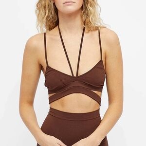 Andrea Adamo ANDREĀDAMO Ribbed Jersey Bra in Brown Nude L/XL